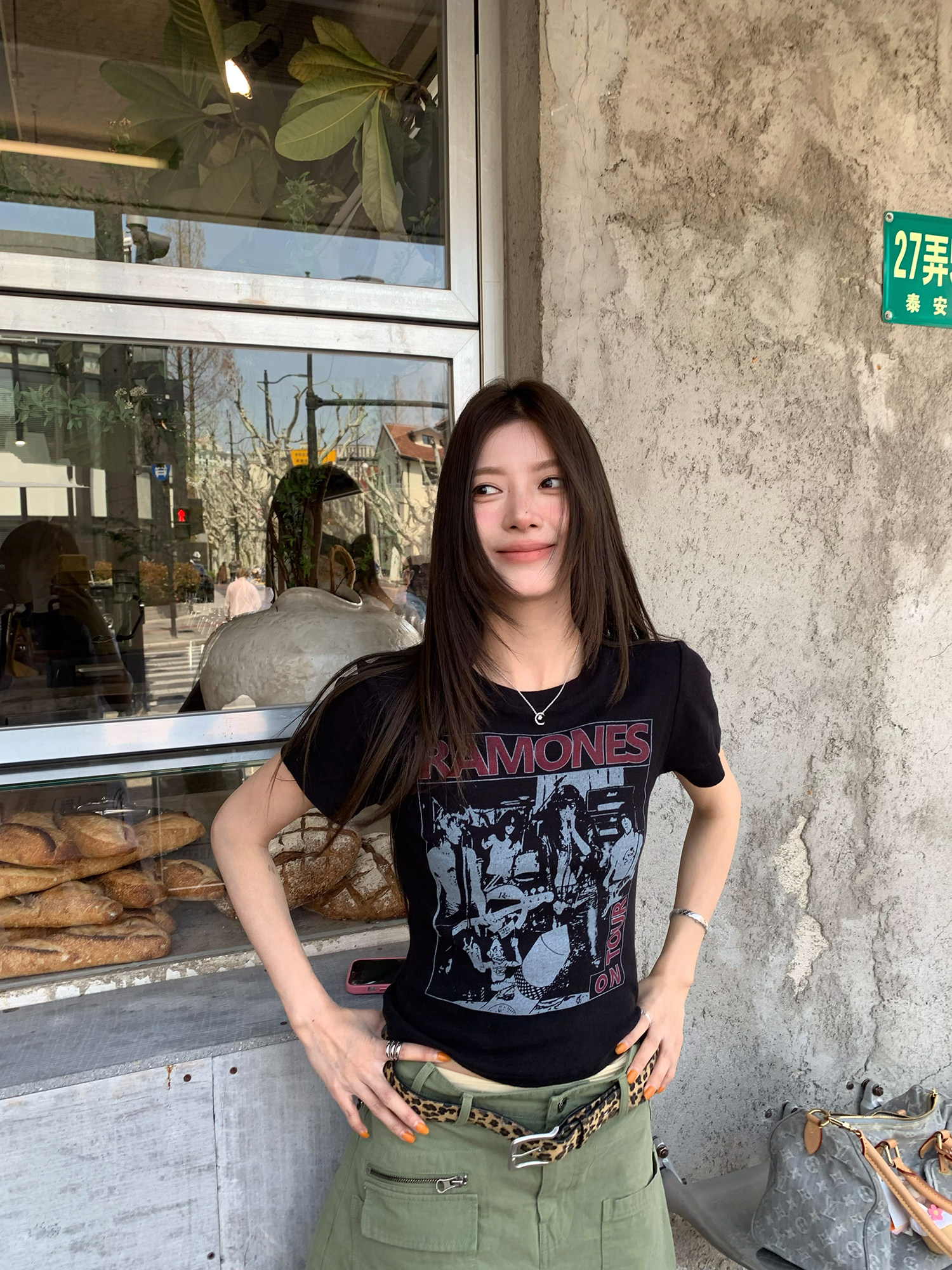 牙套大汪 【Ретро возвращение】 Американский ретро стиль рок контрастная печать прямые плечи приталенная футболка