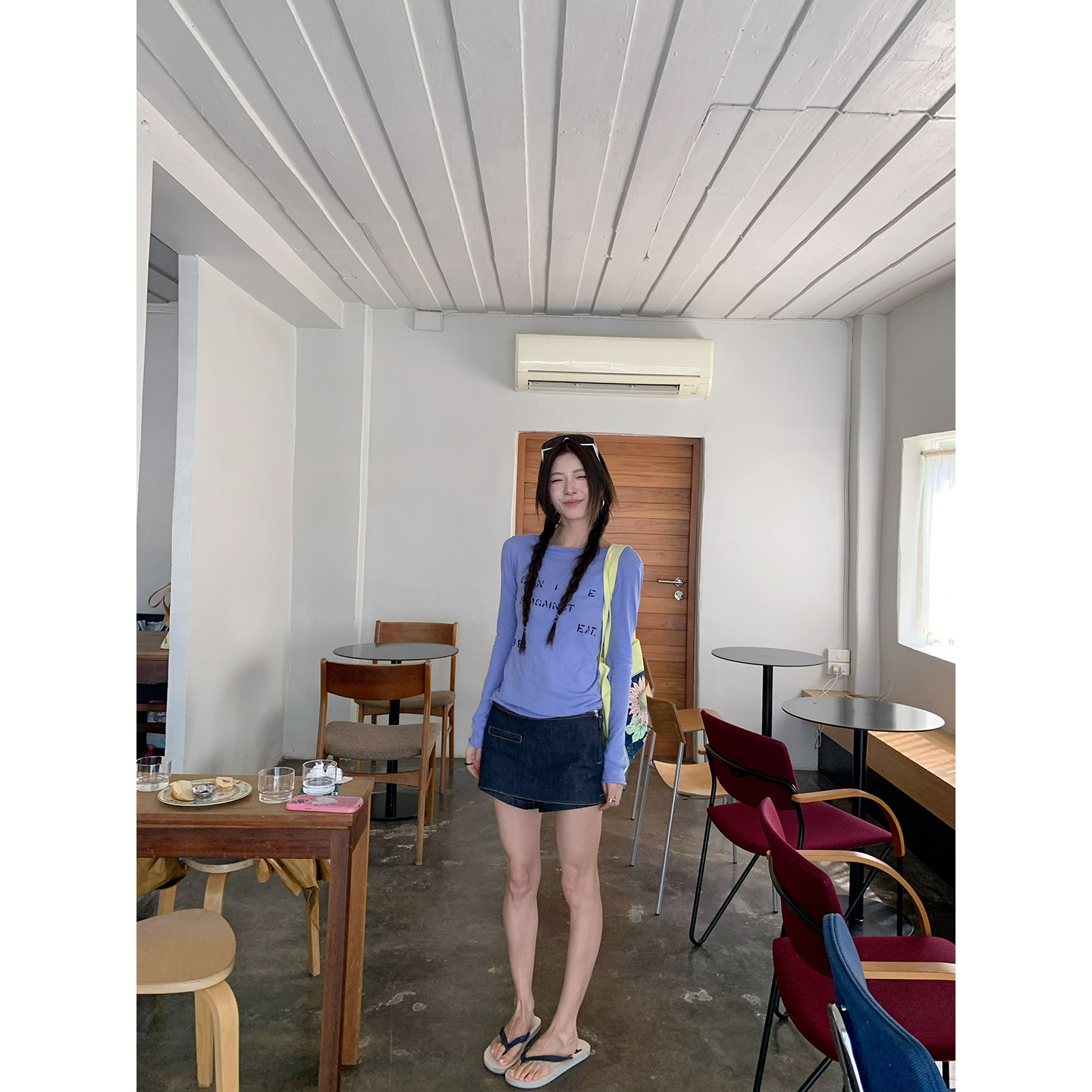 牙套大汪 【Sweet Cool Denim】 джинсовая мини-юбка с заниженной талией оригинального денимового цвета