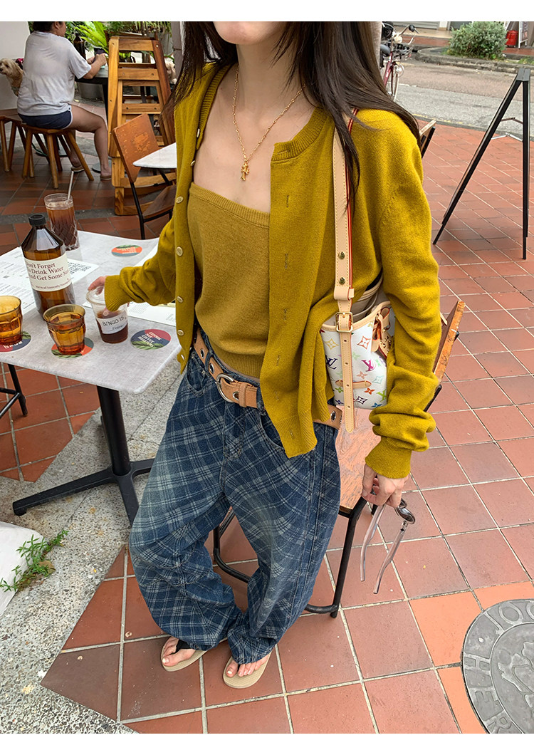 【星期八】Американские ретро клетчатые уличные джинсы с леопардовыми карманами 2026, новая модель широких универсальных повседневных джинсов