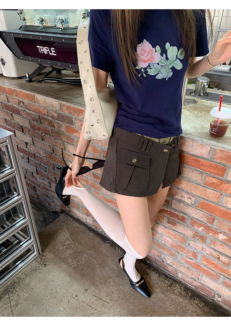 牙套大汪 【Розы! Розы】 Принтованная футболка с короткими рукавами летняя универсальная стройнящая блузка