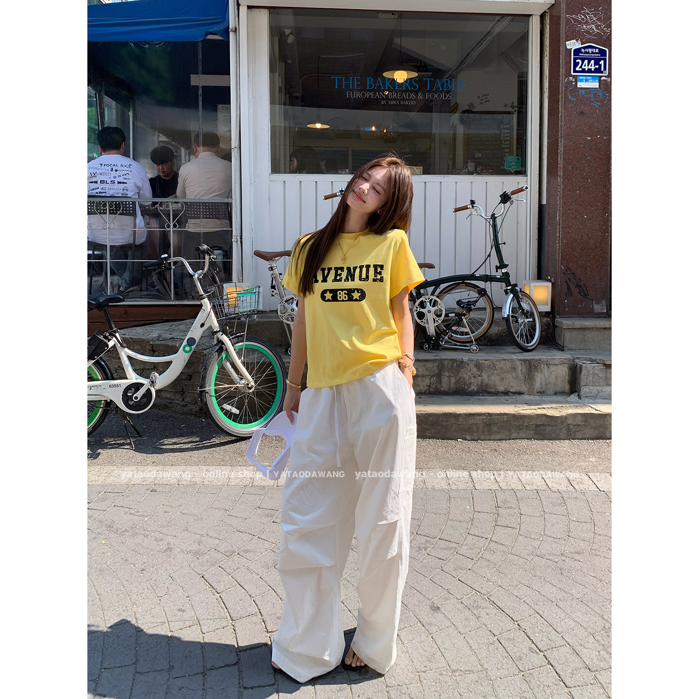 牙套大汪 Футболка с буквенным принтом, короткий рукав, 2 цвета