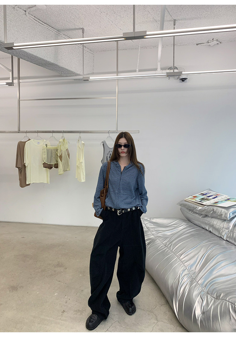 牙套大汪 【小蓝孩】Мягкая молочная толстовка с капюшоном и полосками на молнии