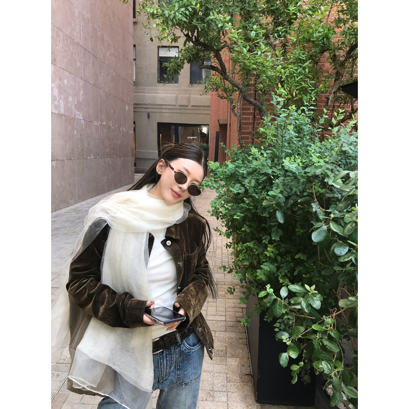 Braces-Style Large Shawl, Simple Beige Double-Layer Gauze Scarf, Versatile Thin Sun-Protective Long Shawl
