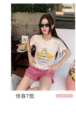 牙套大汪 корейские девичьи клетчатые повседневные шорты с эластичным поясом и пуговицами