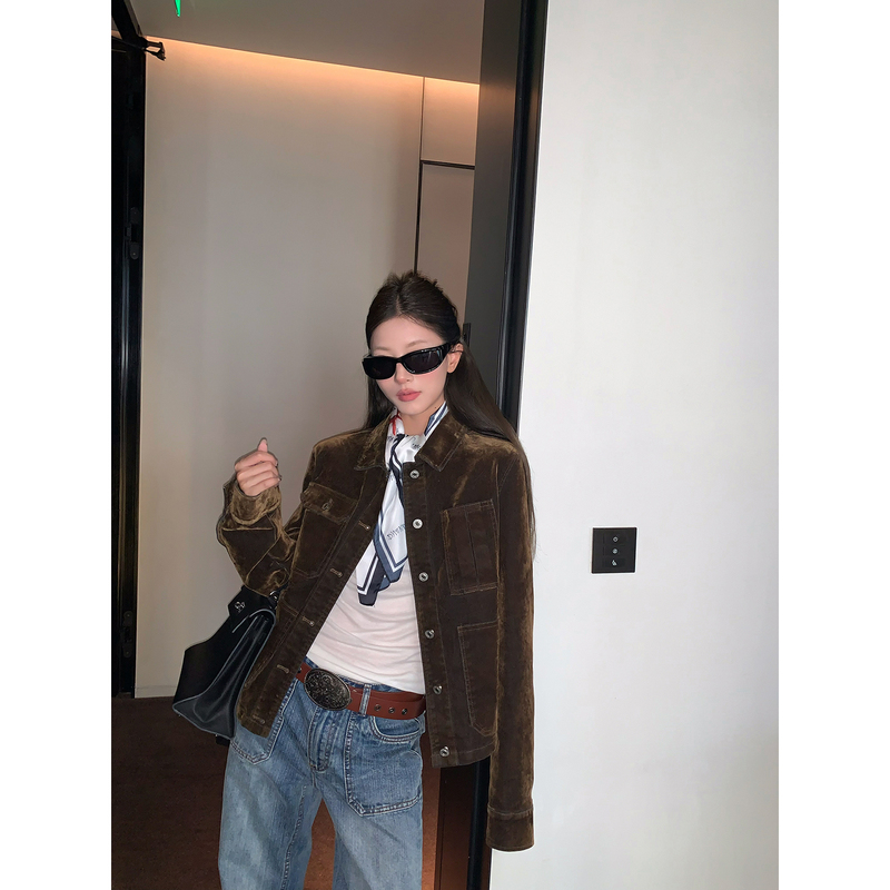 Braces Big Wang [Zurich Autumn] Retro Jacket for Women, Short Loose Casual Slimming Workwear Top with Lapel
