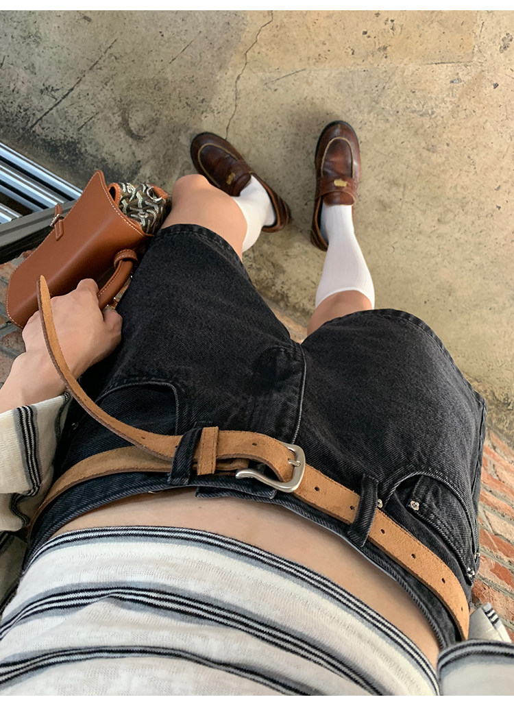 牙套大汪 джинсовые шорты с высокой талией для стройного силуэта