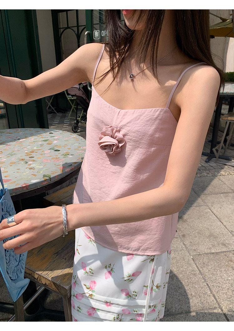牙套大汪【花朵礼记】топ с объемными цветами розового цвета, регулируемые бретели