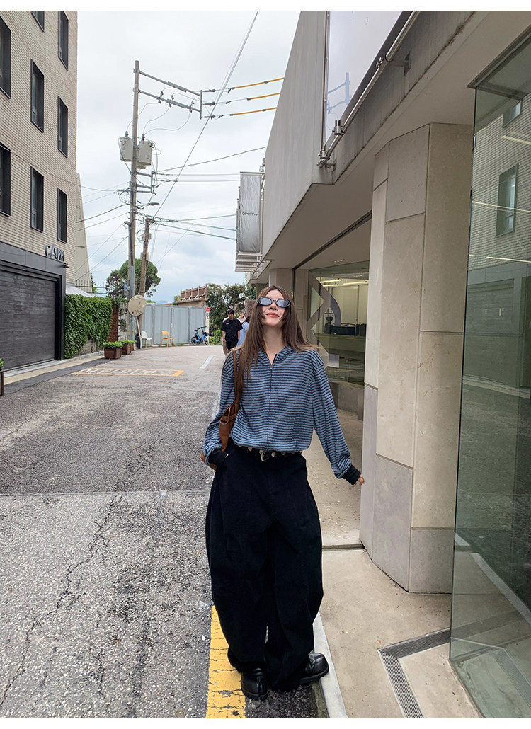 牙套大汪 【小蓝孩】Мягкая молочная толстовка с капюшоном и полосками на молнии