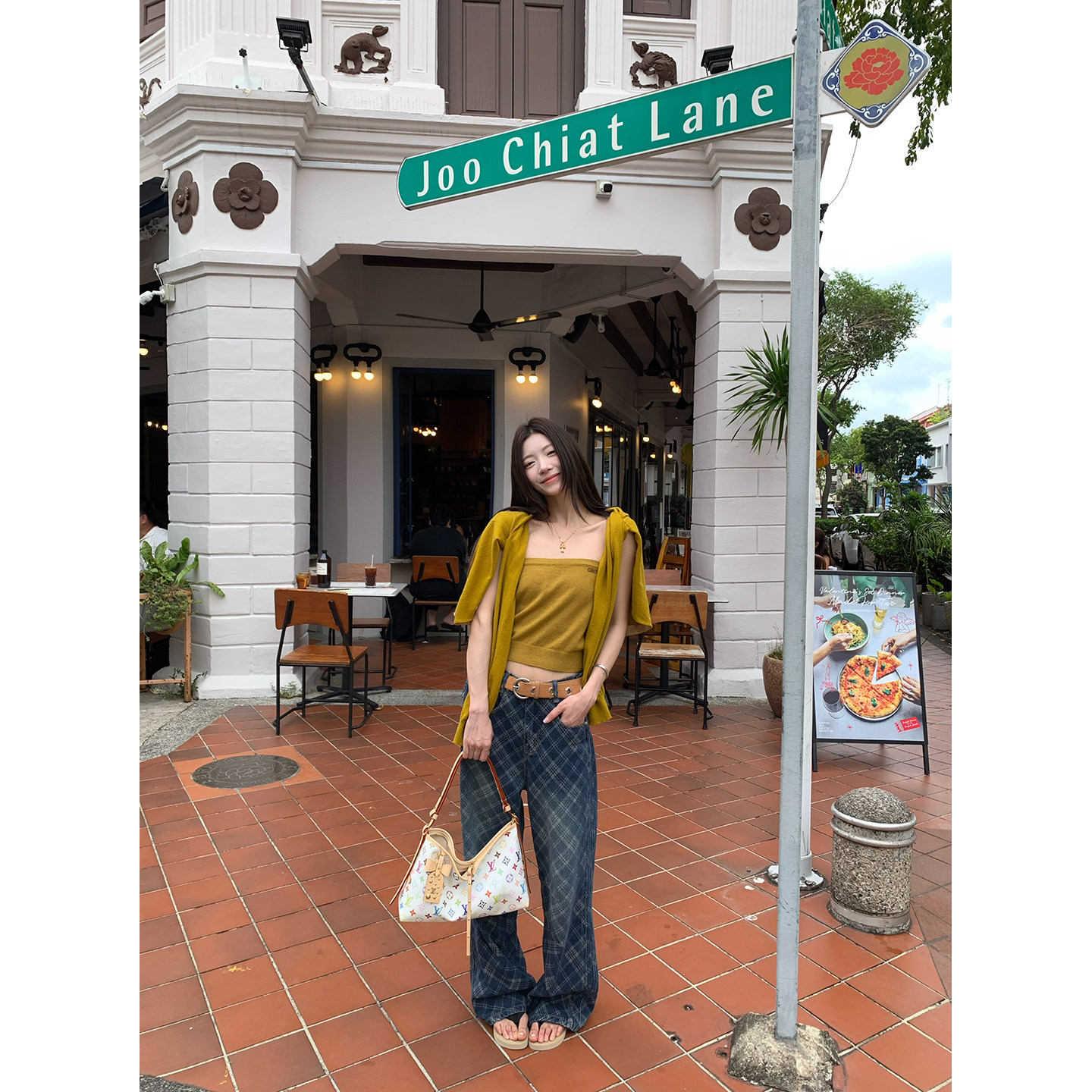 【星期八】Американские ретро клетчатые уличные джинсы с леопардовыми карманами 2026, новая модель широких универсальных повседневных джинсов