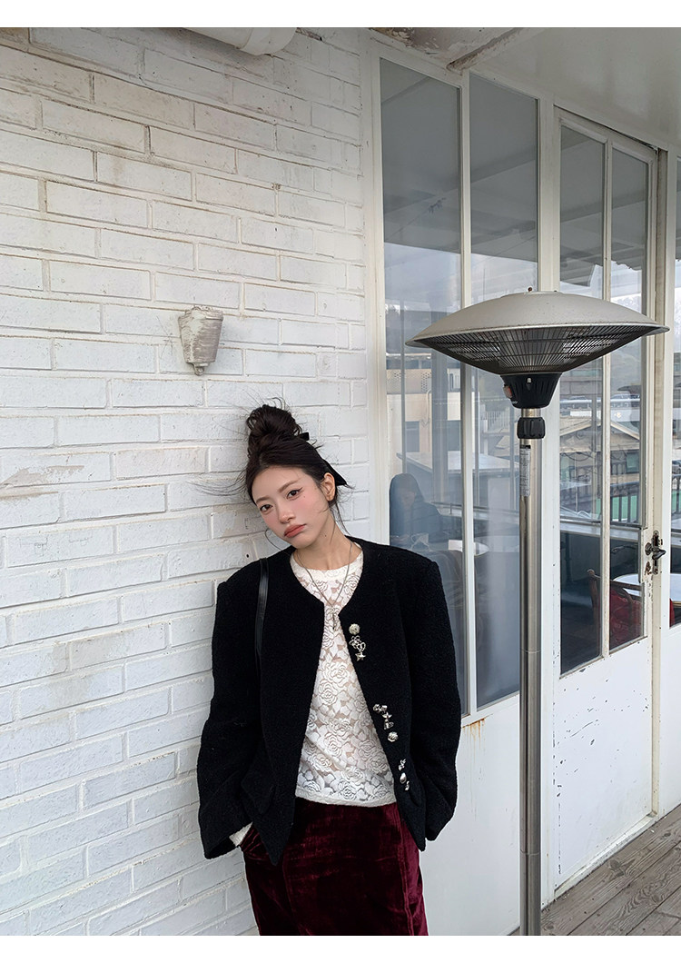 牙套大汪【岛屿花】Кружевная блузка с цветочным принтом женская базовая с длинным рукавом приталенная