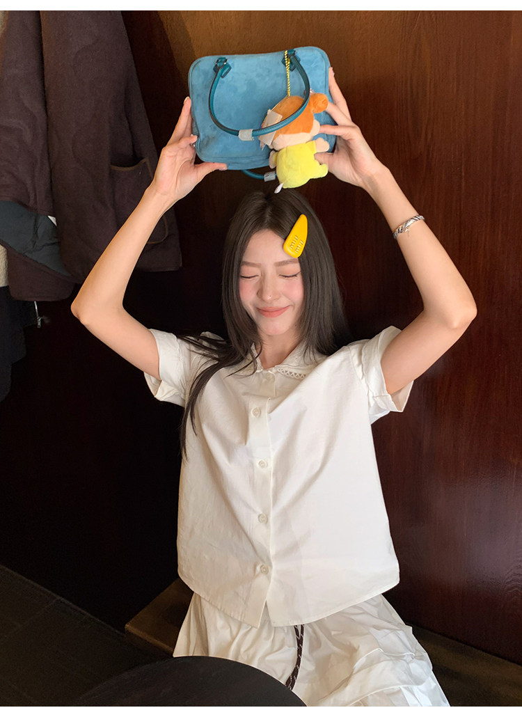 Женский комплект miu - белая рубашка с короткими рукавами и юбка в корейском стиле