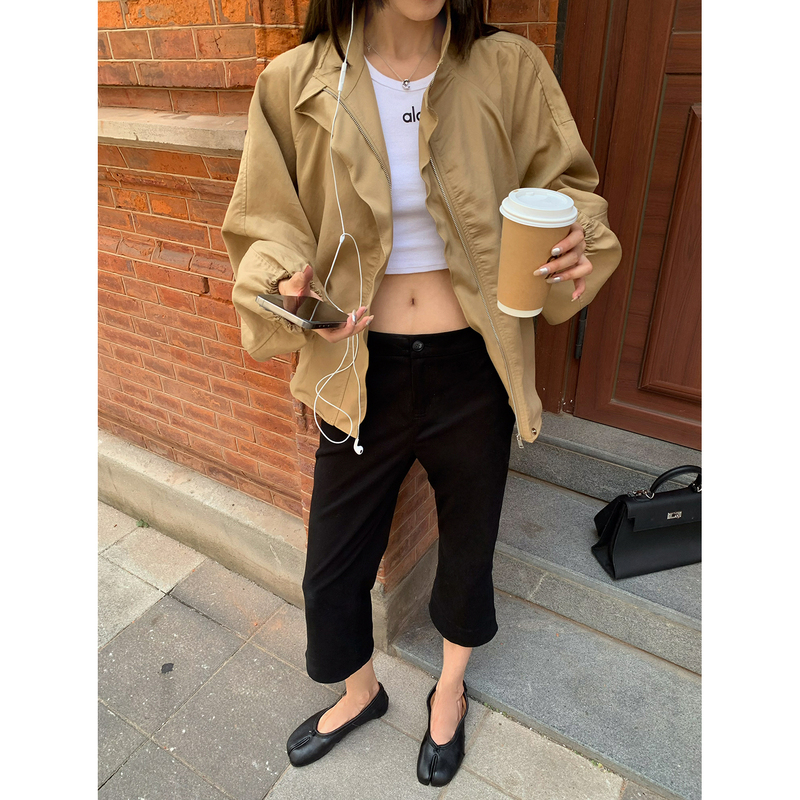 Braces-Style Wide-Leg Pants [Free as the Wind] Korean-Style Cropped Flared Cycling Pants for Women, Slim Fit, Casual Bell-Bottom Pants