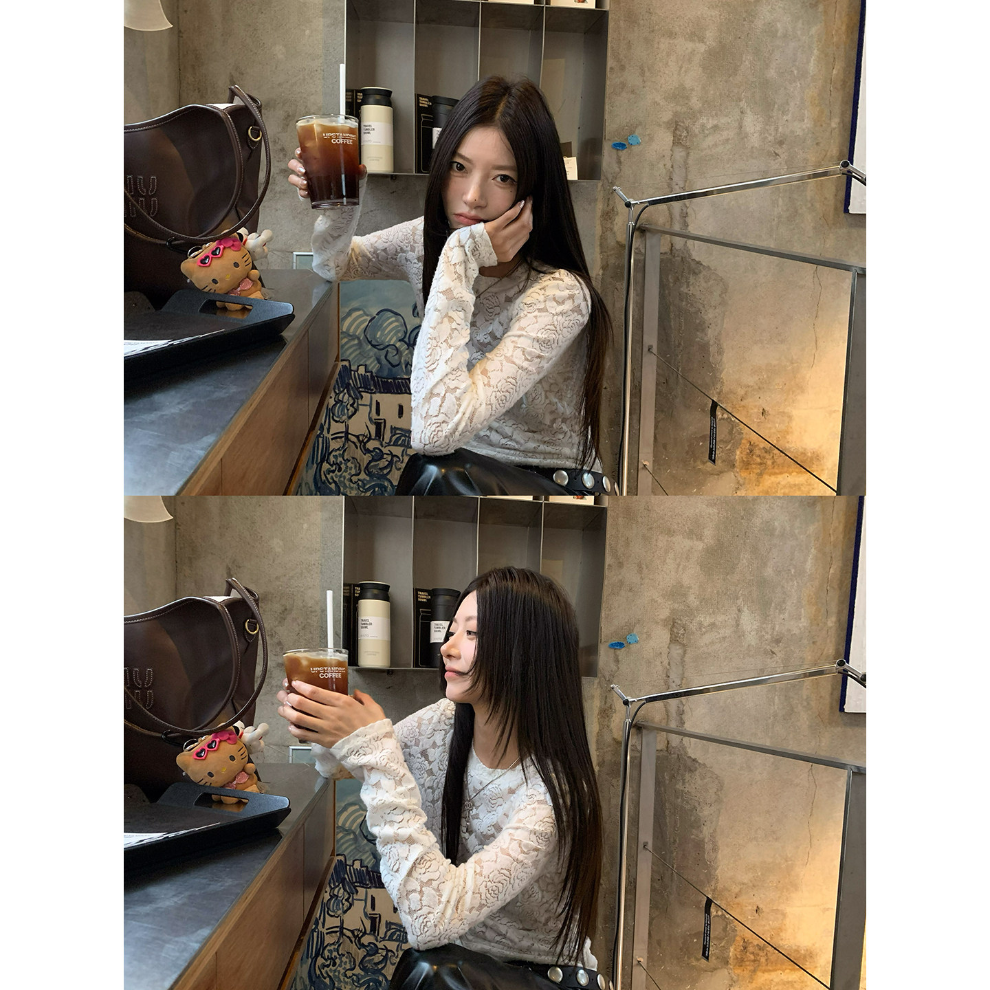 牙套大汪【岛屿花】Кружевная блузка с цветочным принтом женская базовая с длинным рукавом приталенная