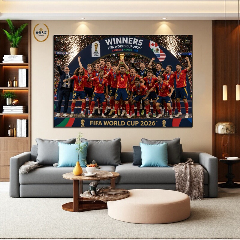 2026 Spain World Cup Championship Family Portrait Decorative Painting Football Star Yamal Trophi Cup Poster Wall Hanging Painting