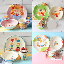 Cartoon ceramic tableware imported from Thailand for children cute bowls plates and cups combination creative gift three-piece set cartoon pottery