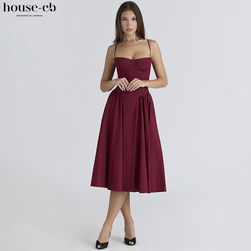 House of Cb Noble and Elegant Burgundy Belted Mid-Length Dress Samaria House of Cb Noble and Elegant Burgundy Belted Mid-Length Dress Samaria