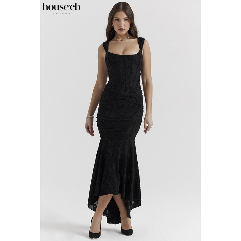 House of Cb Elegant Waist-Cinching Floral Maxi Fishtail Dress Cesca