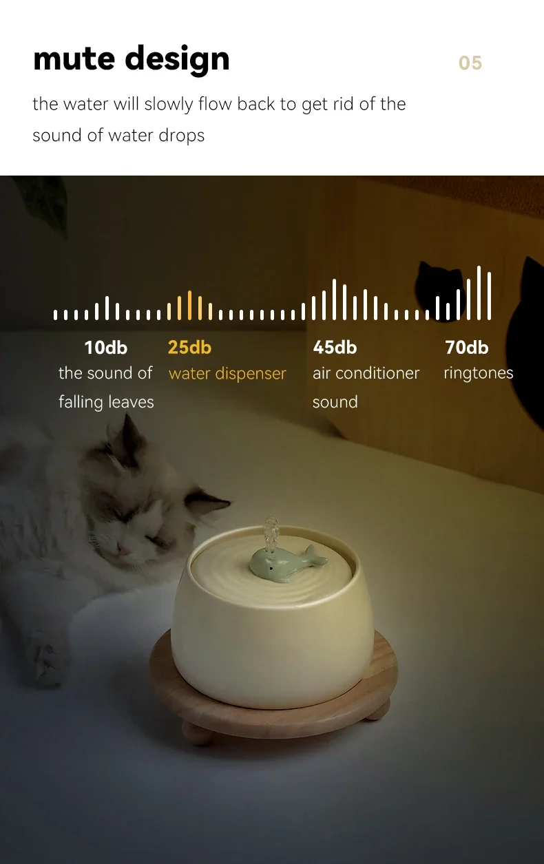 Поилка для кошек и собак 1.3 l ceramic cat water fountain usb charging pet water feed House music beauty home