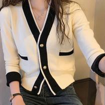Knitted cardigan 2024 long-sleeved soft waxy gentle style new v-neck thickened cardigan spliced ​​sweater spring womens clothing