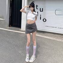 Denim shorts for hot girls in summer irregular high waist slim hip-covering half-length skirt a-line anti-exposure culottes trendy