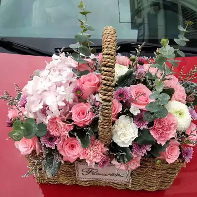 Flowers express city rose mix and match portable opening flower basket Shanghai Beijing Hangzhou Shenzhen birthday flower shop to send flowers