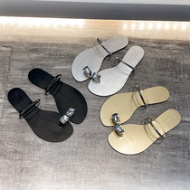 Manqianbei soft-soled rhinestone thong sandals with wedge heel inner heightening sandals for beach wear for women flat summer