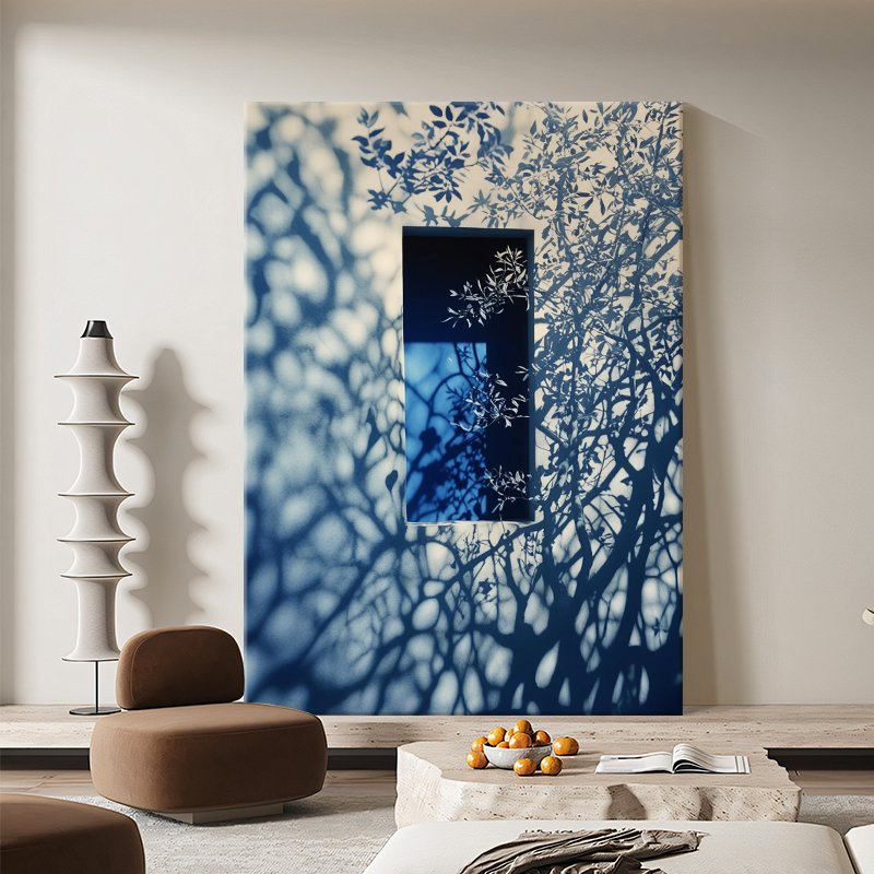 Klein Blue Light and Shadow Abstract Decorative Painting Living Room Art Hand-Painted Oil Painting Modern Entrance Hanging Painting Niche Sofa Wall