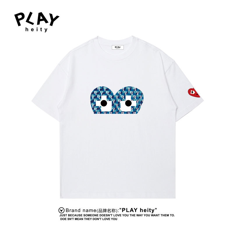 Play Heity Official Short-Sleeved T-Shirt for Men, Summer Couple Style, Printed Casual Loose Heart-Shaped Trendy Brand Top for Women