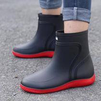 Work winter high-end mid-tube rubber shoes for men and women non-slip rain boots rain boots rain-proof velvet closing waterproof shoes short mens style