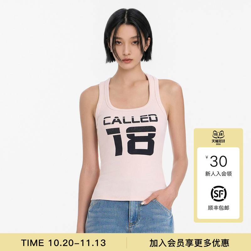 【Vava Li Xiaoran and Ren Duorong Same Style】Calledback Letter Print Autumn Vest Women's Sleeveless Top