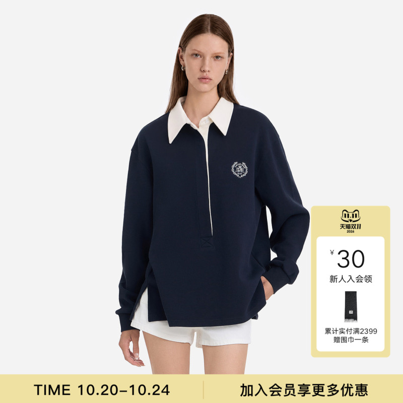 Called Back Color-Blocked Lapel Long-Sleeve Polo Shirt for Women, 2026 Autumn New Style, Preppy Casual Top