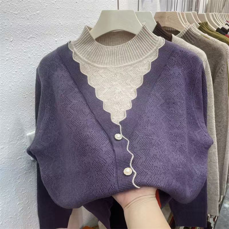 25-79 Women's Autumn and Winter Thickened Button Cardigan Loose Knitted Sweater