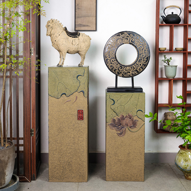 Chinese-Style Retro Display Column Base Ornaments, Living Room and Study Decorations, Classical Pattern Display Stand, Horse Pillar Base Chinese-Style Retro Display Column Base Ornaments, Living Room and Study Decorations, Classical Pattern Display Stand, Horse Pillar Base