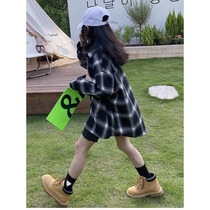 Girls Summer Plaid Shirts Spring and Autumn Childrens Shirts Fashionable Medium Big Childrens Tops Girls Long Sleeves Casual and Versatile