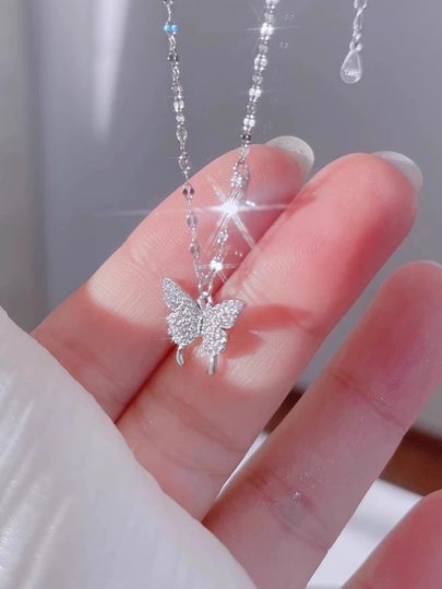 S999 Sterling Silver Butterfly Necklace Accessory for Women, High-End 2025 New Popular Model, Birthday and New Year Gift for Girlfriend