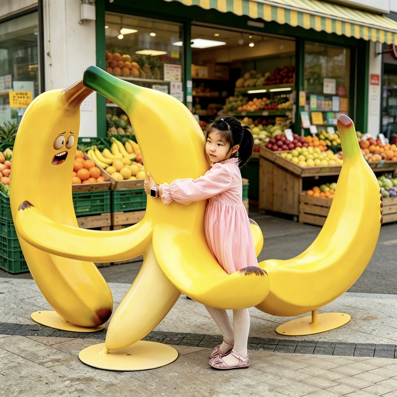 Simulated Banana with Funny Expressions, Fruit Shop Popular Instagrammable Wall Decoration, Shopping Mall Traffic-Attracting Large Banana Stool Simulated Banana with Funny Expressions, Fruit Shop Popular Instagrammable Wall Decoration, Shopping Mall Traffic-Attracting Large Banana Stool