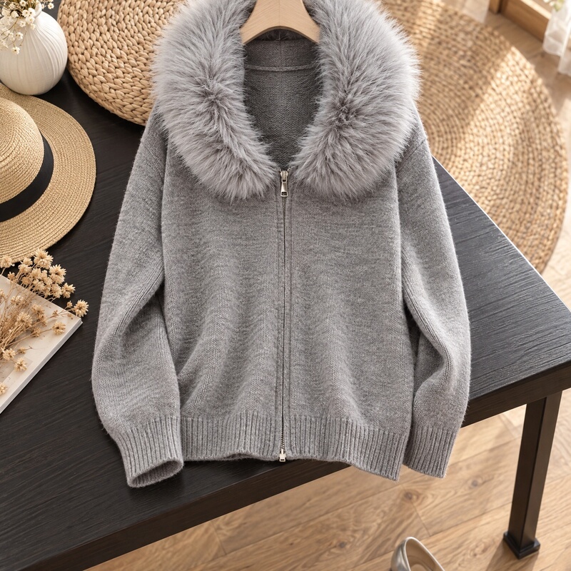 Women's 2026 Autumn Sweater Jacket with Zipper, Large Turn-Down Collar, Long Sleeves, Thickened, Loose Fit, Soft Knit Cardigan for Outerwear Women's 2026 Autumn Sweater Jacket with Zipper, Large Turn-Down Collar, Long Sleeves, Thickened, Loose Fit, Soft Knit Cardigan for Outerwear