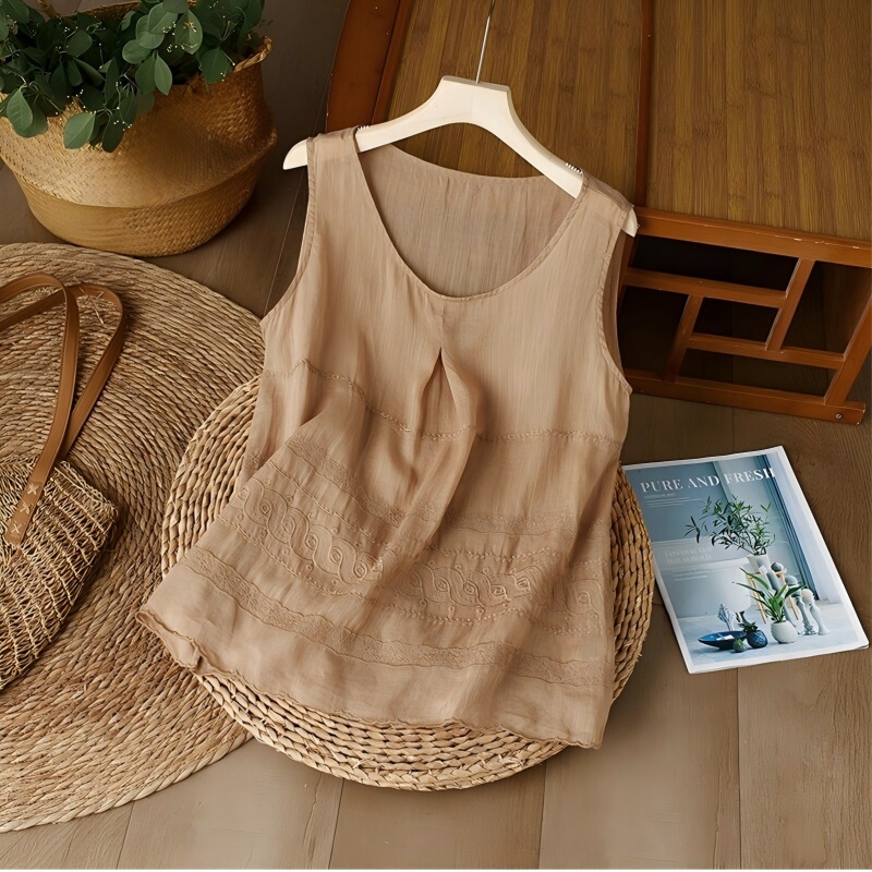 Vintage Embroidered Sleeveless Top Summer 2026 Thin Breathable Ramie Base Layer Artistic Versatile Casual Vest for Women
