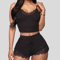 Women Pajama Sets Lace Patchwork V-Neck Sleepwear Sexy Femal