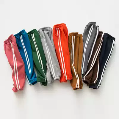 Girls plus velvet sweatpants autumn and winter children's casual pants baby cotton pants thick winter boys plus velvet pants outside wear