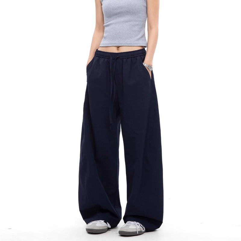 American-Style Navy Blue Relaxed Quick-Dry Casual Pants for Men and Women, Summer Thin Sports Sweatpants with Drapey Wide-Leg Design American-Style Navy Blue Relaxed Quick-Dry Casual Pants for Men and Women, Summer Thin Sports Sweatpants with Drapey Wide-Leg Design