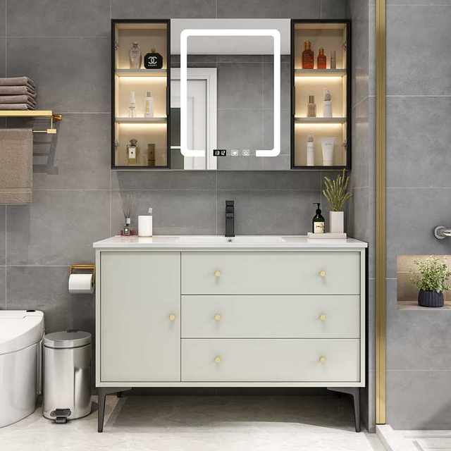 7K light luxury bathroom cabinet combination intelligent storage handbasin cabinet bathroom sink washing table ceramic integrated