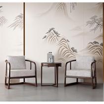 New Chinese style leisure chair designer reception single sofa solid wood zen hotel bed and breakfast fabric sofa sales office