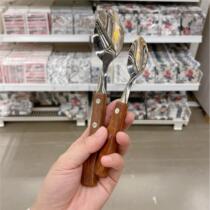 Ins style textured fork spoon retro rosewood wooden western spoon steak fork stainless steel dessert spoon