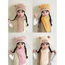 Childrens Hat Autumn and Winter Warm Woolen Knitted Pullover Hat Boys and Girls Scarf Two-piece Set Korean Version Cute and Thickened