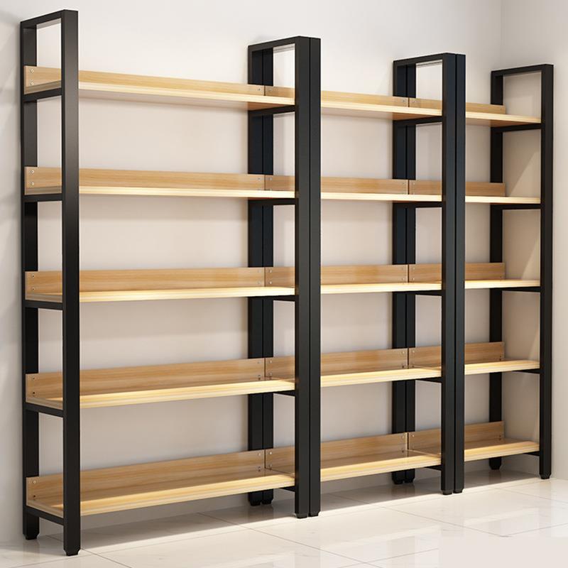 Steel-wood bookshelf simple iron art shelf floor-standing multi-layer storage rack living room storage rack display rack bookcase storage rack