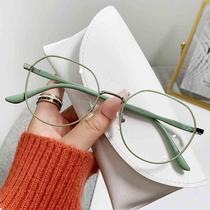 New Fashionable Metal Literary Student Myopia Flat Glasses Womens Casual No-Makeup Versatile Polygonal Anti-Blue Light Glasses