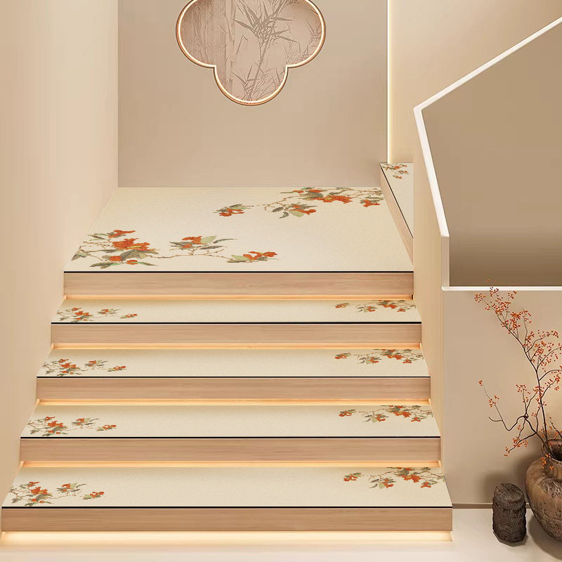 Song style aesthetic diatom mud stair mats non-slip washable foot mats solid wood step floor mats carpet new Chinese style villa