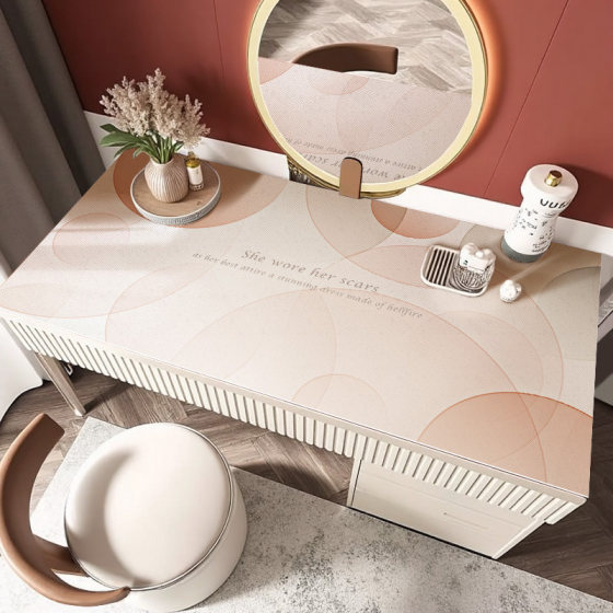 少女风粉色梳妆台桌垫免洗防水防油皮革化妆台桌布美甲桌面保护垫