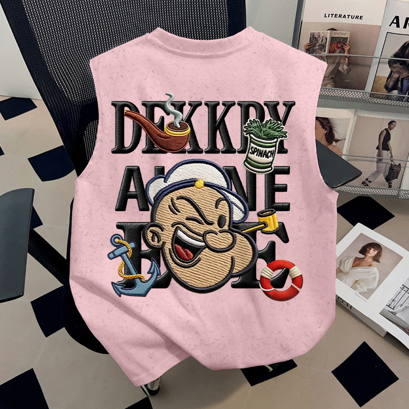 American-Style Cartoon Letter Print Summer Pink Pure Cotton Tie-Dye ins Sleeveless Vest Unisex Couple T-Shirt Top